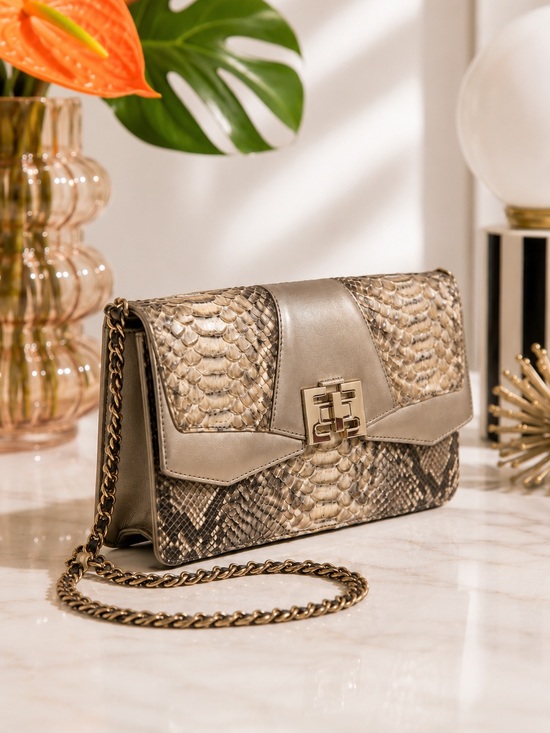 Elaine Turner Genuine Snakeskin Shoulder Bag – Neutral Python Evening Clutch